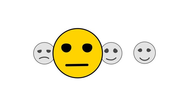 smilies. from sad to cheerful. change in mood. mood designation. 4K video illustration.