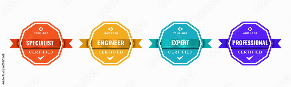 Poster set of company training badge certificates to determine based on criteria. standard verified modern 