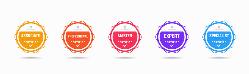 Set of company training badge certificates to determine based on criteria. Vector illustration certified logo geometric design. - obrazy, fototapety, plakaty