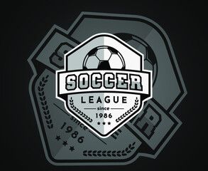 Soccer or Football Badge Logo Design for a football team. Football club logo in a white icon. Vector Soccer club emblem. Football badge shield logo, soccer ball team game club elements.