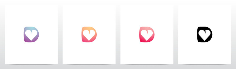 Heart On Letter Logo Design D