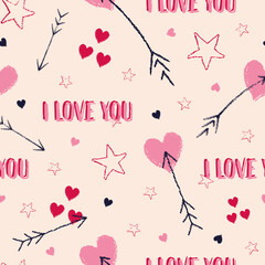 Vector pink ecru heart star arrow seamless pattern