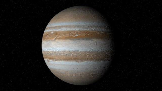 3d rendered animation of planet Jupiter and stars background