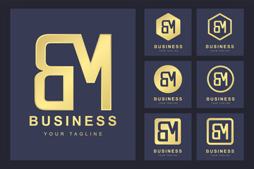 Initial Letter BM with Several Version, Elegant Golden Logo Template
