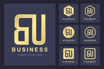 Initial Letter BU with Several Version, Elegant Golden Logo Template