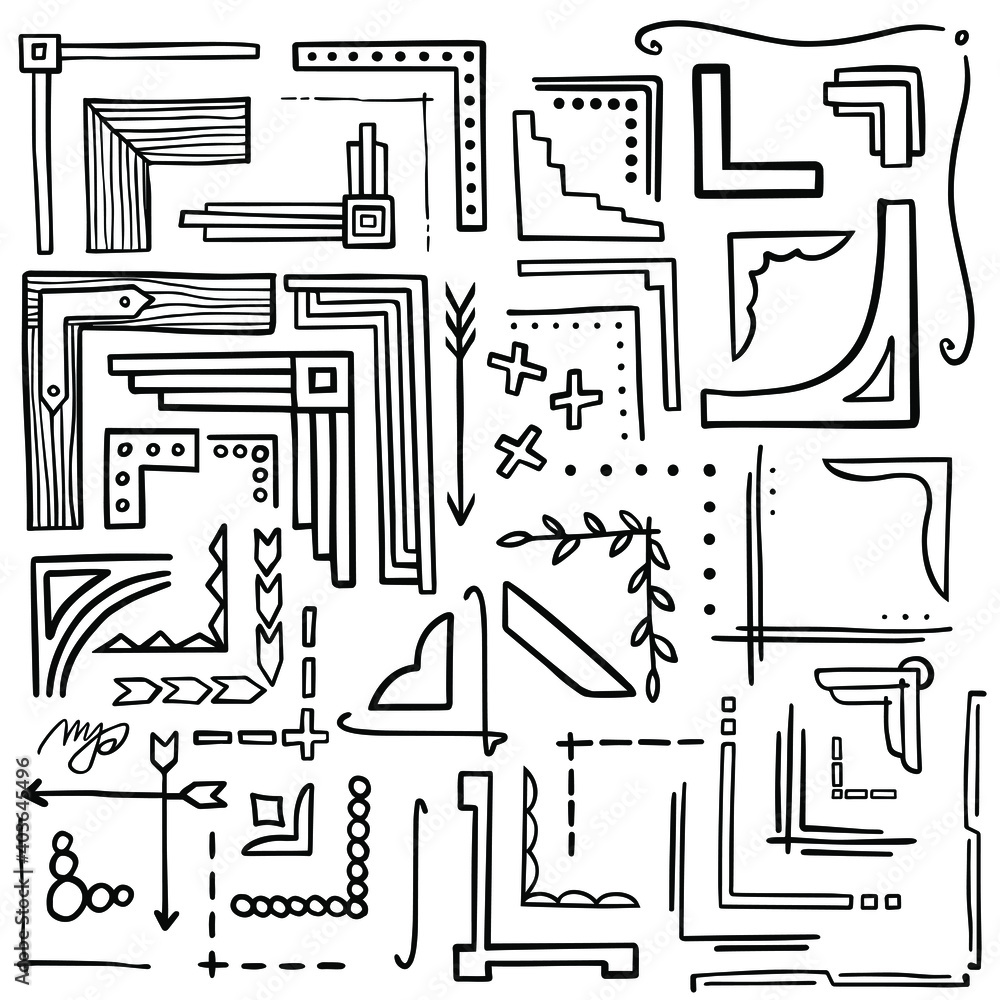 Aufkleber hand drawn frame corners. bullet journal web visual note sketch elements. isolated graphic vector ob