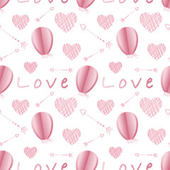 seamless pattern with hearts, Love and paper cut balloon style for fabrics, paper, textile, gift wrap isolated on white background for cute postcard, logo