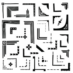Hand drawn solid frame corners. Bullet journal web visual note sketch elements. Isolated graphic vector object set.