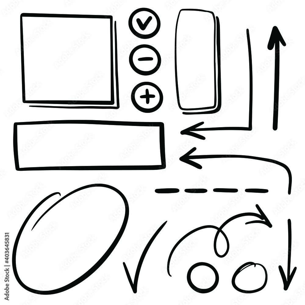 Aufkleber hand drawn arrows frames dividers. bullet journal web visual note sketch elements. isolated monochro
