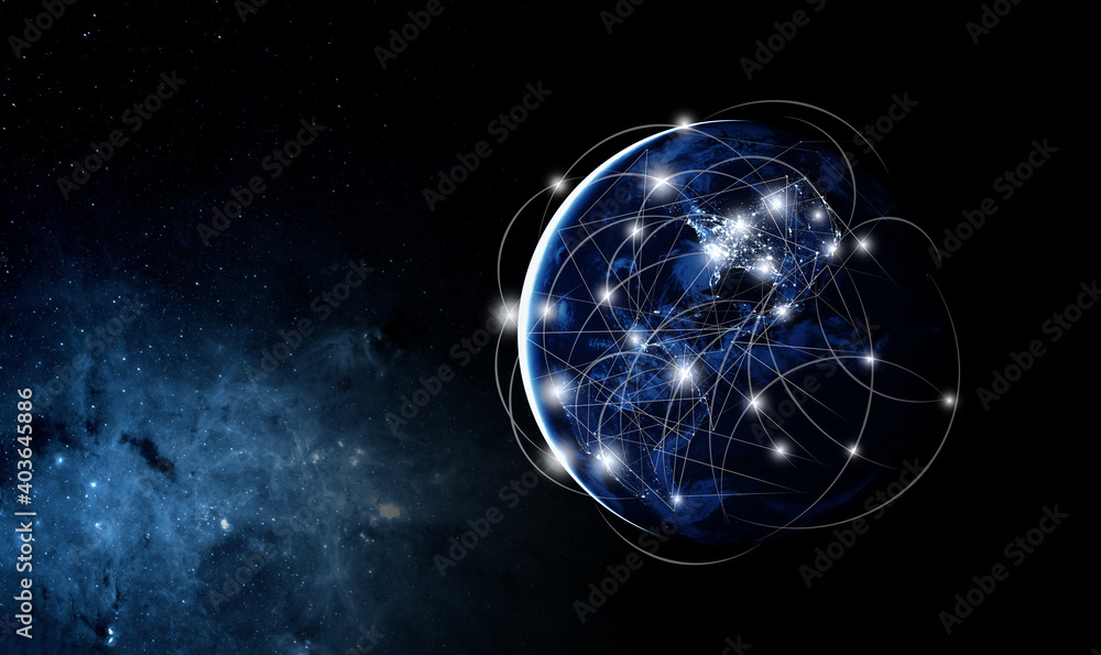 Wall mural global networking and international communication. planet earth as a symbol of the global network. e