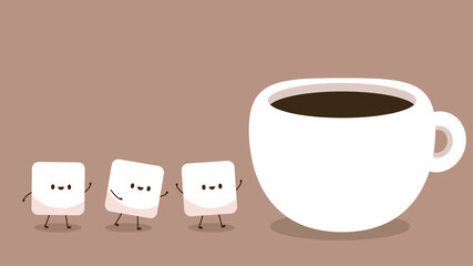 Cube Sugar character design. Espresso coffee vector.