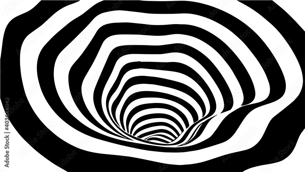 Aufkleber black and white abstract wormhole. optical illusion. twisted vector illustration. 3d tunnel.