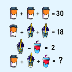Counting games for kids and adults. Educational math game. Result. Crossword for social networks. Rebus. Riddle for the mind. Riddle with numbers. Vector.Mathematical riddle
