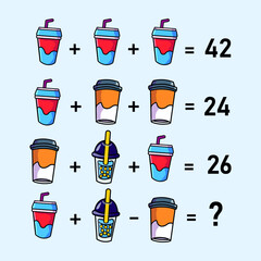 Mathematical riddle, educational game for children and adults, rebus.Riddle for the mind. Riddle with numbers. Vector. Mathematical rebus. Result. Crossword for social networks