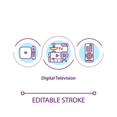 Digital television concept icon. Online service for multimedia. Watch video on TV. Journalism idea thin line illustration. Vector isolated outline RGB color drawing. Editable stroke