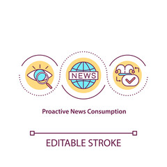 Proactive news consumption concept icon. Research information. Analyze fake facts. Journalism idea thin line illustration. Vector isolated outline RGB color drawing. Editable stroke