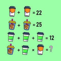 Mathematical riddle, educational game for children and adults, rebus.Riddle for the mind. Riddle with numbers. Vector. Mathematical rebus. Result. Crossword for social networks