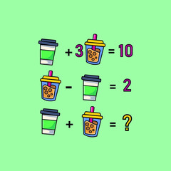 Mathematical riddle, educational game for children and adults, rebus.Riddle for the mind. Riddle with numbers. Vector. Mathematical rebus. Result. Crossword for social networks