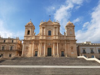 The facade of the Cathedral of Noto done in the late Baroque style in southern Sicily