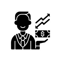 Equity black glyph icon. Ownership of assets that may have debts or liabilities attached to them. Different methods used for accounting. Silhouette symbol on white space. Vector isolated illustration