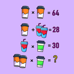 Mathematical riddle, educational game for children and adults, rebus.Riddle for the mind. Riddle with numbers. Vector. Mathematical rebus. Result. Crossword for social networks