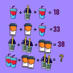 Mathematical riddle, educational game for children and adults, rebus.Riddle for the mind. Riddle with numbers. Vector. Mathematical rebus. Result. Crossword for social networks