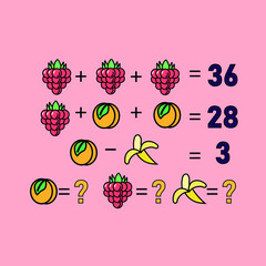 Mathematical riddle, educational game for children and adults, rebus.Riddle for the mind. Riddle with numbers. Vector. Mathematical rebus. Result. Crossword for social networks