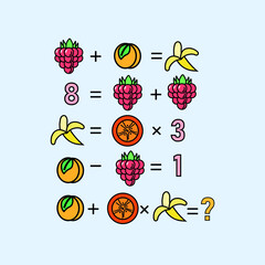 Mathematical riddle, educational game for children and adults, rebus.Riddle for the mind. Riddle with numbers. Vector. Mathematical rebus. Result. Crossword for social networks