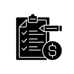 Budgeting black glyph icon. Financial plan for defined period. Counting every transaction destination. Responsible for managing money. Silhouette symbol on white space. Vector isolated illustration