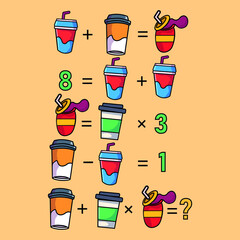 Mathematical riddle, educational game for children and adults, rebus.Riddle for the mind. Riddle with numbers. Vector. Mathematical rebus. Result. Crossword for social networks