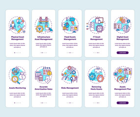 Increasing invested assets onboarding mobile app page screen with concepts set. AM benefits walkthrough 5 steps graphic instructions. UI vector template with RGB color illustrations