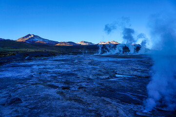 Dawn at El Tatio geysers field in the Atacama Desert, Antofagasta, Chile