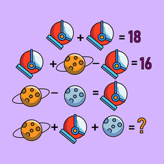 Mathematical riddle, educational game for children and adults, rebus.Riddle for the mind. Riddle with numbers. Vector. Mathematical rebus. Result. Crossword for social networks