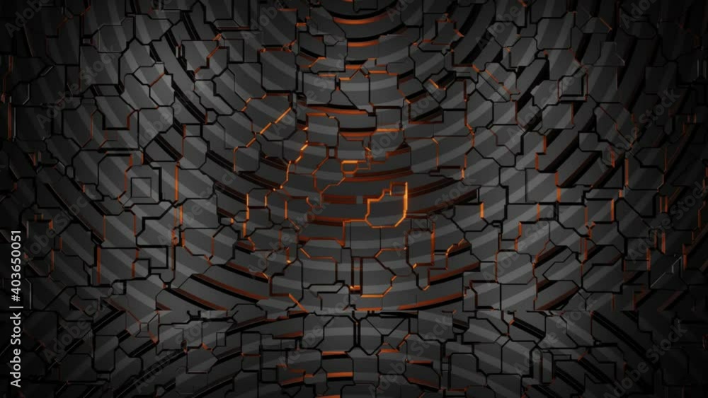 Poster 4k video animation of an abstract sci-fi wall having beautiful cracks with neon circular patterns.