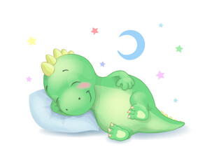Cute dinosaur sleeping vector illustration