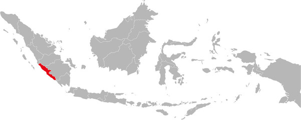 Fototapeta na wymiar Bengkulu province isolated on indonesia map. Gray background. Business concepts and backgrounds.