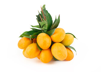 Bunch of Marian Plum or Plum Mango on a white background. Fruit isolated on white background. Thai...