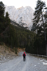 Snow road in the mountains in a cold winter in Canada