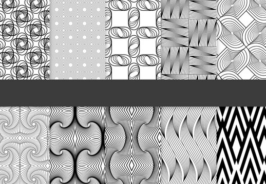 Seamless Pattern Collection with Simple Black and White Geometric Shapes