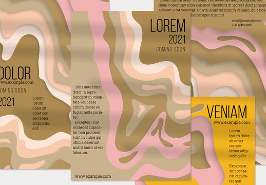 Flyer Layout with Paper Cut Craft Wavy Layered Texture
