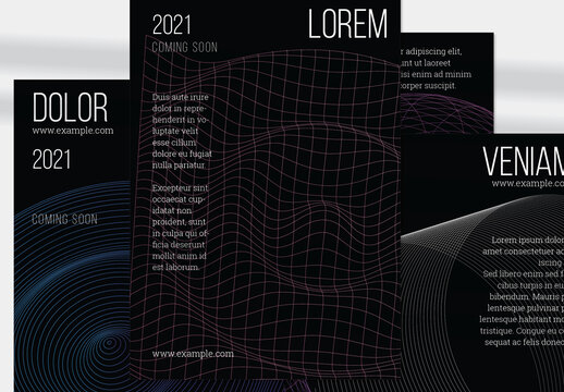 Flyer Layout with Geometric Wireframe Shapes on Black