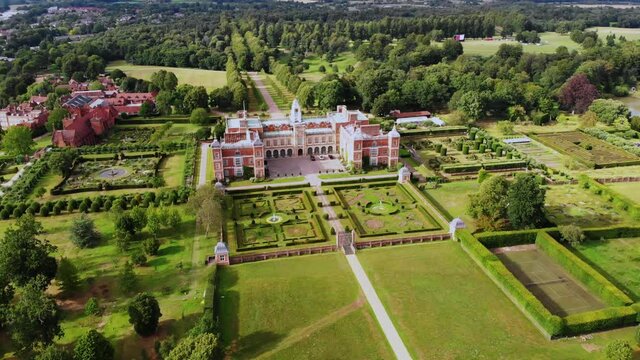 A beautiful aerial drone shot of famous Hatfield house