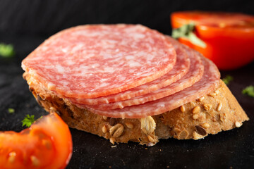 Open sandwich with italian salami