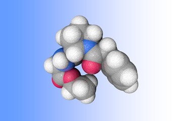 Molecular model of noopept. Atoms are represented as spheres with conventional color coding: carbon...