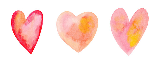 Watercolor illustration. Valentine's Day. Yellow, red, orange heart. Isolated on white background.
