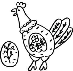 hand drawn illustration of a chicken and egg