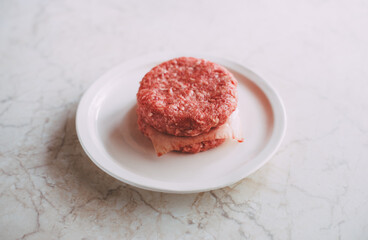 Homemade marbled beef cutlets for burger American Classic food