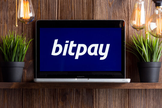 Tula Russia 16.01.20 bitpay on the laptop screen isolated.