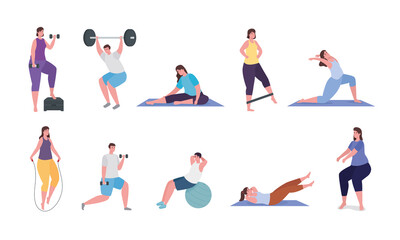 People doing exercise icon collection design, Gym sport and bodybuilding theme Vector illustration