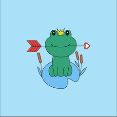 Cartoon frog princess with an arrow in her mouth